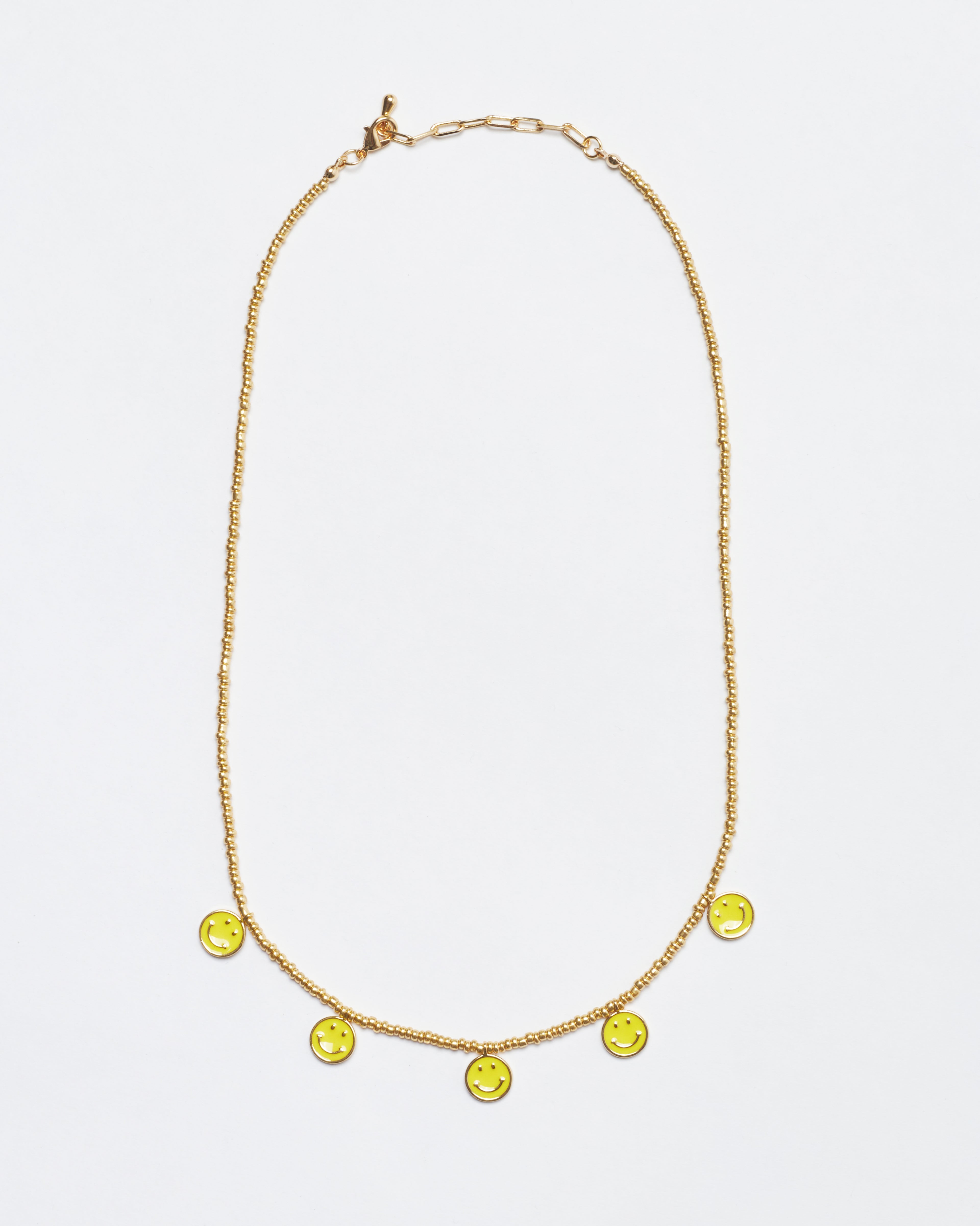 Happy Face Beaded Necklace - Gold