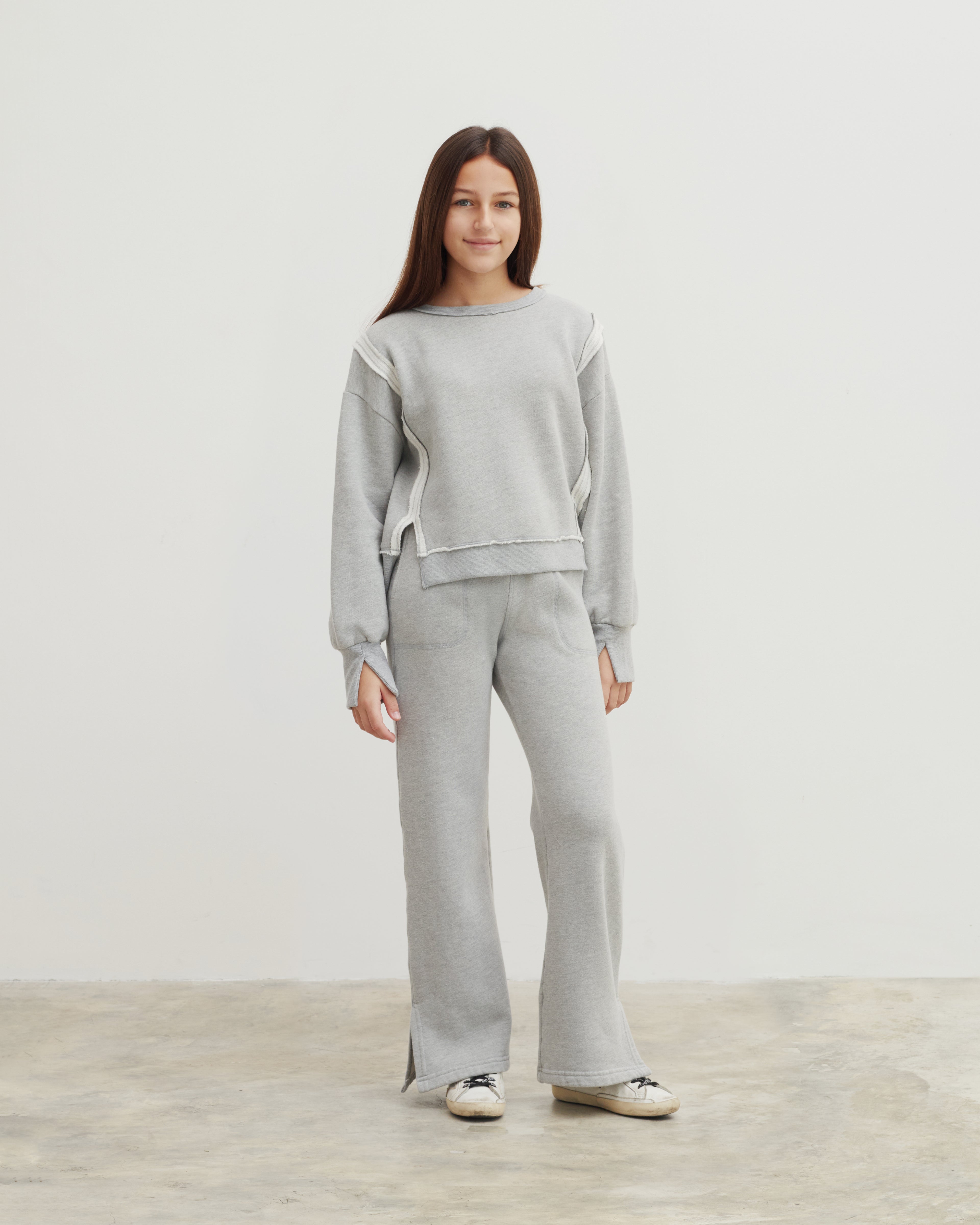 Cotton Fleece Pocket Pant W/ Box Split Hem - Lt Ht Gray