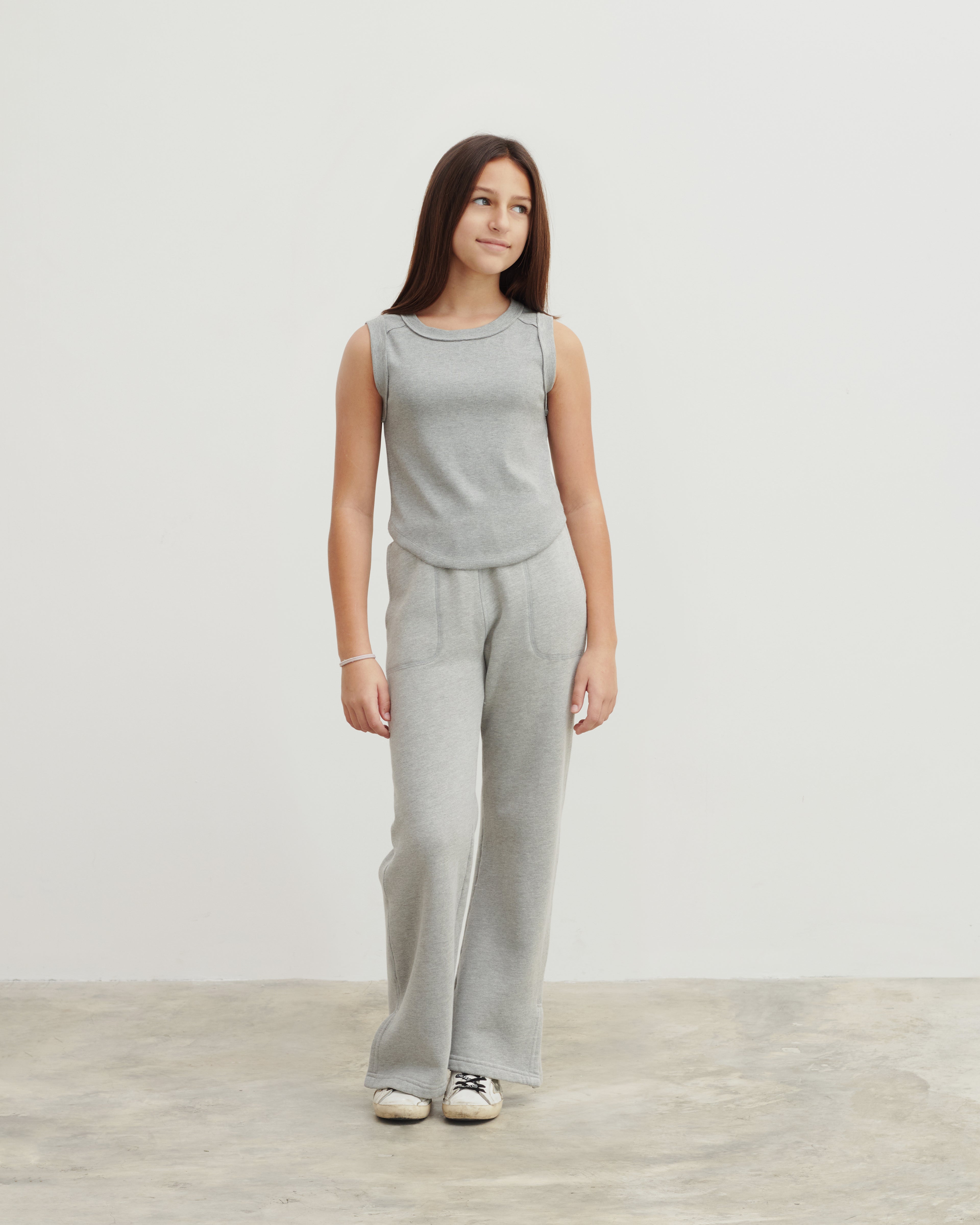 Ribbed Exposed Seam Tank Top - Lt Ht Gray