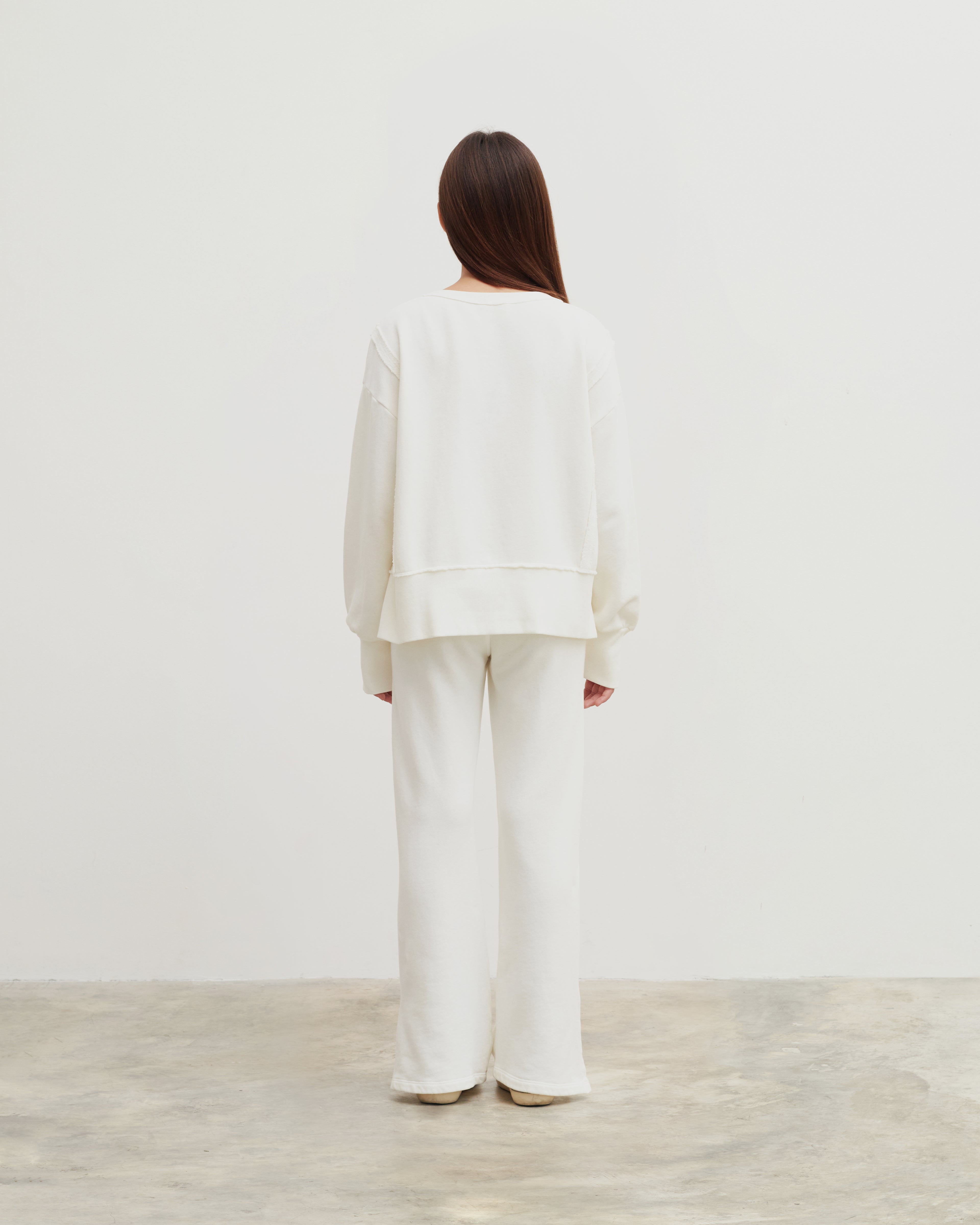 Cotton Fleece Pocket Pant W/ Box Split Hem - Ecru