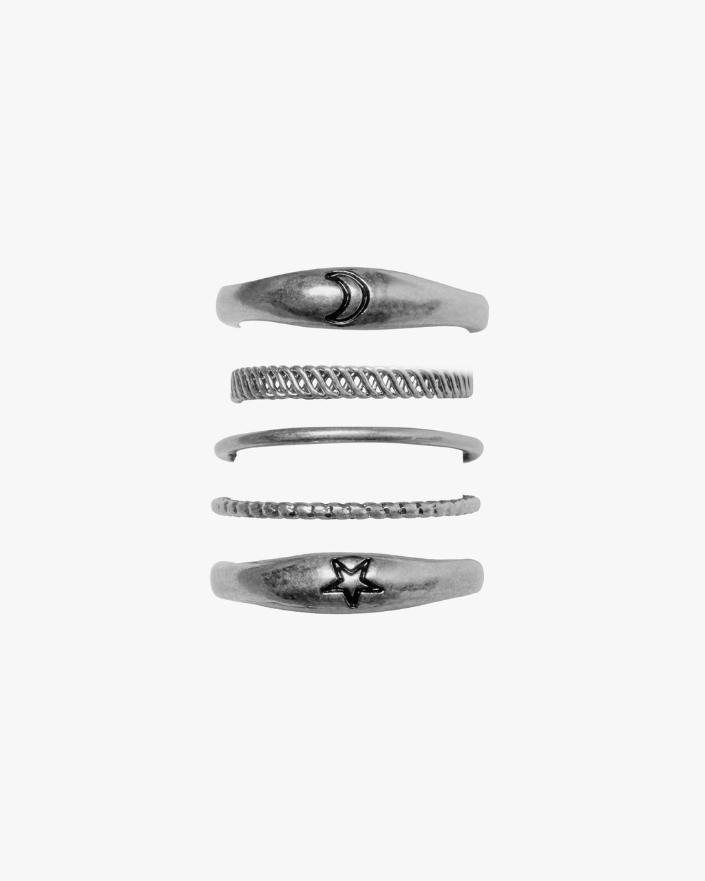 Moon And Star Ring Set - Silver