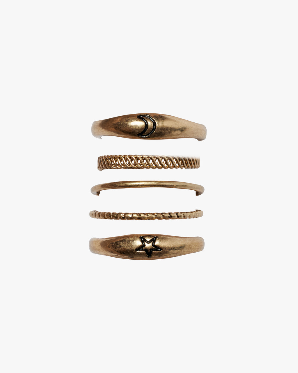 Moon And Star Ring Set - Silver